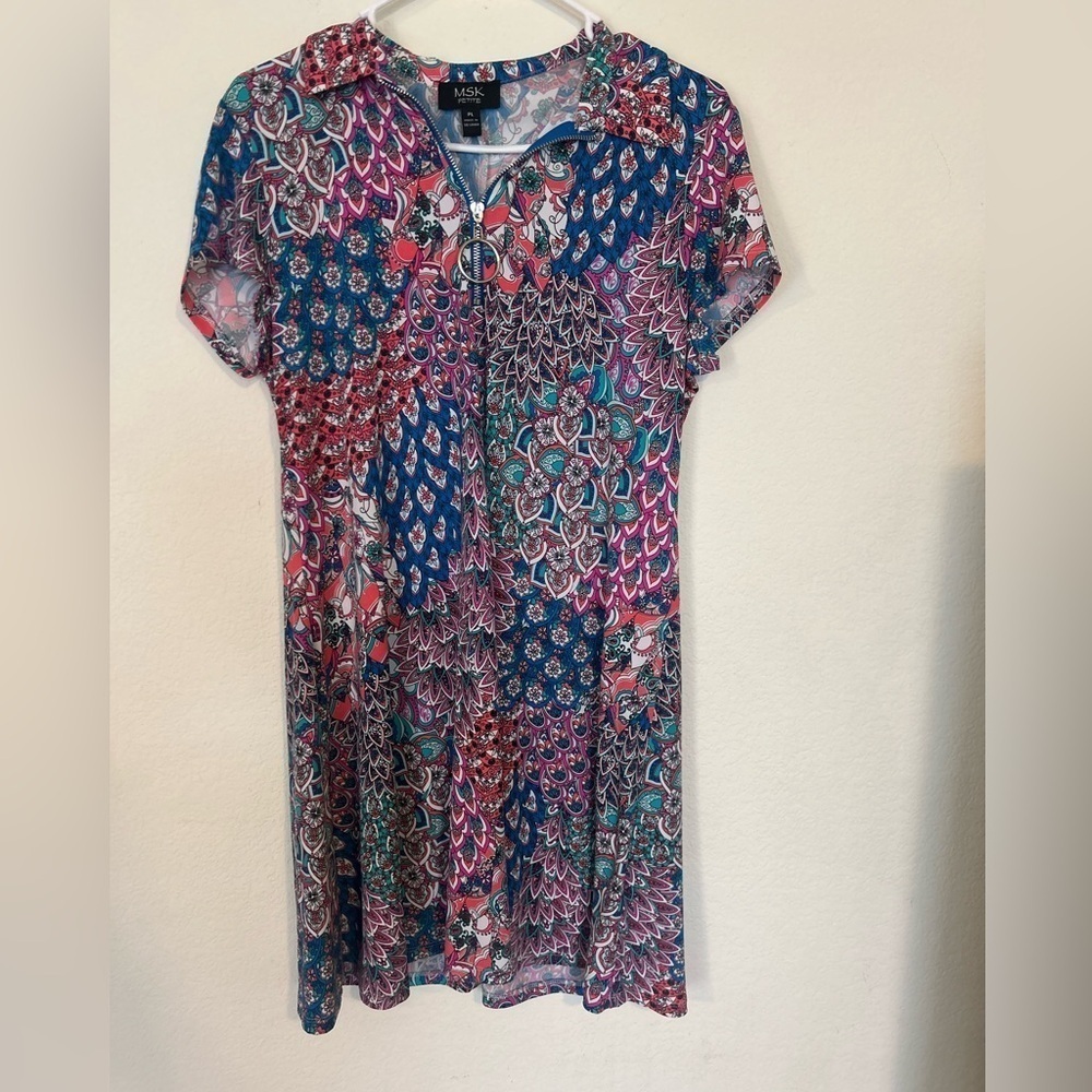 MSK Short Sleeve Dresses multi print dress size Petite large